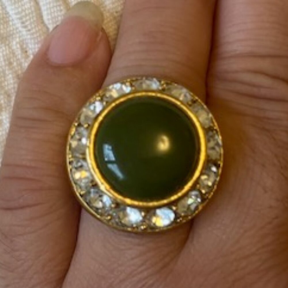 Big Green Cocktail Ring with Pave Diamonds